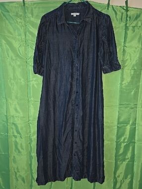 Chico's Navy Button-Front Maxi Shirt Dress